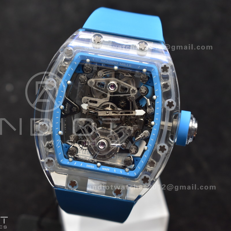 RM56-02 Transparent Tourbillon RMF Best Edition Skeleton Blue Dial on Blue Rubber Strap
